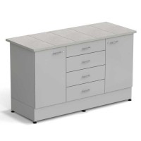 Стол-тумба ЭКРОС 1500х600х900 мм 1 дверь + 1 дверь + 4 ящика, раб. поверхность - КЕРАМИКА с ПВХ кромкой