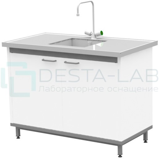 Стол-мойка на опорной тумбе из металла ЛАБ-М МО МЕ 120.65.90 РР
