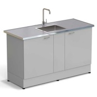 Стол-мойка ЭКРОС 1500х600х900 мм, чаша нержавеющая сталь по центру, раб. поверхность - МОНОЛИТНЫЙ КЕРАМОГРАНИТ с НС бортиком