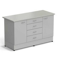 Стол-тумба ЭКРОС 1500х600х900 мм 1 дверь + 1 дверь + 4 ящика, раб. поверхность - ЛАМИНАТ СЕРЫЙ