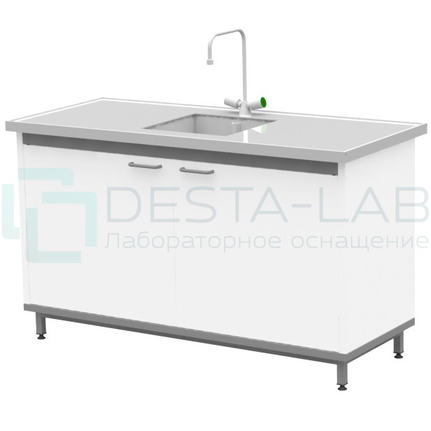 Стол-мойка на опорной тумбе из металла ЛАБ-М МО МЕ 150.65.90 РР