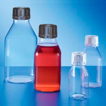 Бутыль Kautex узкогорлая "ClearGrip" 100 мл, PP, квадратная с низкими плечами, Ø 32 мм, прозрачный цвет, без крышки