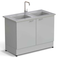 Стол-мойка ЭКРОС 1200х600х900 мм, две чаши стеклопластик, раб. поверхность - МОНОЛИТНЫЙ КЕРАМОГРАНИТ с ПВХ кромкой