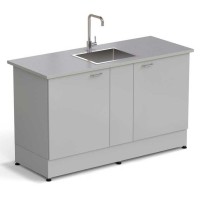 Стол-мойка ЭКРОС 1500х600х900 мм, чаша нержавеющая сталь по центру, раб. поверхность - МОНОЛИТНЫЙ КЕРАМОГРАНИТ с ПВХ кромкой