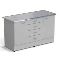 Стол-тумба ЭКРОС 1500х600х900 мм 1 дверь + 1 дверь + 4 ящика, раб. поверхность - МОНОЛИТНЫЙ КЕРАМОГРАНИТ с НС бортиком