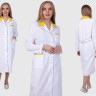 Халат лабораторный женский, хлопок/полиэстер, белый с отделкой, с манжетом, приталенный, премиум, 1 шт., Диаэм