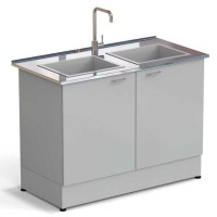 Стол-мойка ЭКРОС 1200х600х900 мм, две чаши стеклопластик, раб. поверхность - НЕРЖАВЕЮЩАЯ СТАЛЬ