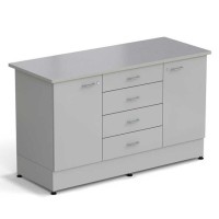 Стол-тумба ЭКРОС 1500х600х900 мм 1 дверь + 1 дверь + 4 ящика, раб. поверхность - МОНОЛИТНЫЙ КЕРАМОГРАНИТ с ПВХ кромкой