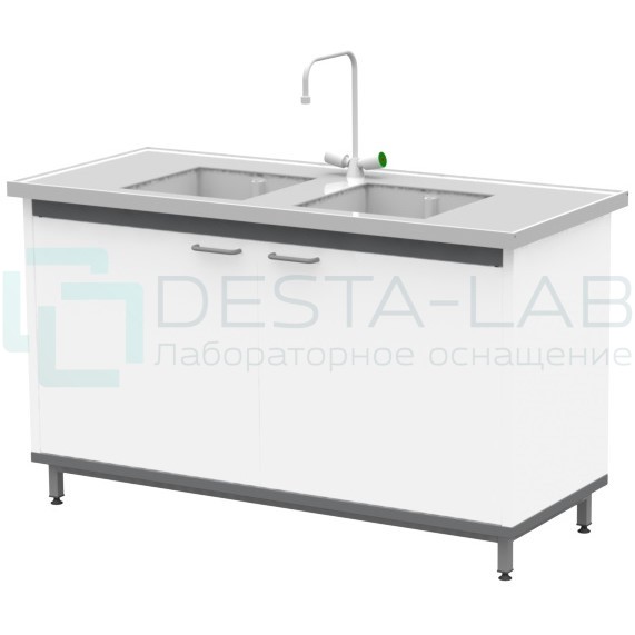 Стол-мойка на опорной тумбе из металла ЛАБ-М МД МЕ 150.65.90 PP