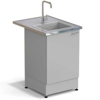 Стол-мойка ЭКРОС 600х800х900 мм, чаша стеклопластик, раб. поверхность - МОНОЛИТНЫЙ КЕРАМОГРАНИТ с НС бортиком