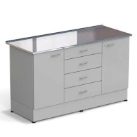 Стол-тумба ЭКРОС 1500х600х900 мм 1 дверь + 1 дверь + 4 ящика, раб. поверхность - НЕРЖАВЕЮЩАЯ СТАЛЬ