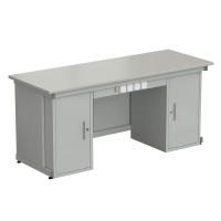 Стол демонстрационный с двумя напольными тумбами, с электрикой 2000х750х900, раб. поверхность - ЛАМИНАТ СЕРЫЙ (EK_56.0573.20.14)
