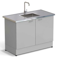 Стол-мойка ЭКРОС 1200х600х900 мм, чаша нержавеющая сталь по центру, раб. поверхность - МОНОЛИТНЫЙ КЕРАМОГРАНИТ с НС бортиком