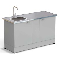 Стол-мойка ЭКРОС 1500х600х900 мм, чаша нержавеющая сталь слева, раб. поверхность - МОНОЛИТНЫЙ КЕРАМОГРАНИТ с НС бортиком