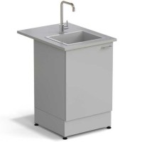 Стол-мойка ЭКРОС 600х800х900 мм, чаша стеклопластик, раб. поверхность - МОНОЛИТНЫЙ КЕРАМОГРАНИТ с ПВХ кромкой