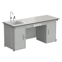 Стол демонстрационный с двумя напольными тумбами, с электрикой, с подводом воды 2000х750х900, раб. поверхность - LABGRADE (EK_56.0573.01.08)