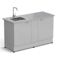Стол-мойка ЭКРОС 1500х600х900 мм, чаша нержавеющая сталь слева, раб. поверхность - МОНОЛИТНЫЙ КЕРАМОГРАНИТ с ПВХ кромкой