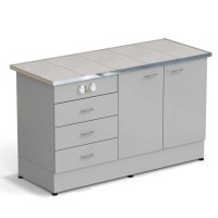 Стол-тумба ЭКРОС 1500х600х900 мм 2 двери + 3 ящика с электрикой, раб. поверхность - КЕРАМИКА с НС бортиком