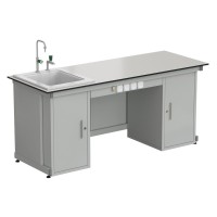 Стол демонстрационный с двумя напольными тумбами, с электрикой, с подводом воды 2000х750х900, раб. поверхность - LABGRADE (EK_56.0573.11.08)