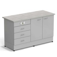 Стол-тумба ЭКРОС 1500х600х900 мм 2 двери + 3 ящика с электрикой, раб. поверхность - КЕРАМИКА с ПВХ кромкой