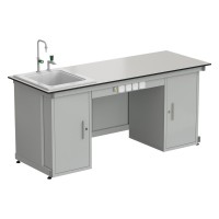 Стол демонстрационный с двумя напольными тумбами, с электрикой, с подводом воды 2000х750х900, раб. поверхность - LABGRADE (EK_56.0573.21.08)