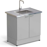 Стол-мойка ЭКРОС 900х600х900 мм, чаша нержавеющая сталь по центру, раб. поверхность - МОНОЛИТНЫЙ КЕРАМОГРАНИТ с НС бортиком