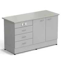 Стол-тумба ЭКРОС 1500х600х900 мм 2 двери + 3 ящика с электрикой, раб. поверхность - ЛАМИНАТ СЕРЫЙ