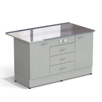 Стол-тумба ЭКРОС 1500х800х900 мм 1 дверь + 1 дверь + 3 ящика с электрикой, раб. поверхность - НЕРЖАВЕЮЩАЯ СТАЛЬ