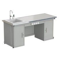 Стол демонстрационный с двумя напольными тумбами, с электрикой, с подводом воды 2000х750х900, раб. поверхность - LABGRADE-лайт (EK_56.0573.01.18)