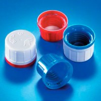 Крышка винтовая Kautex, PP, с защитным кольцом и вставкой из PE пены, красная, Ø 45 мм, для узкогорлых бутылей объемом 2500 мл