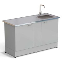 Стол-мойка ЭКРОС 1500х600х900 мм, чаша нержавеющая сталь справа, раб. поверхность - МОНОЛИТНЫЙ КЕРАМОГРАНИТ с НС бортиком