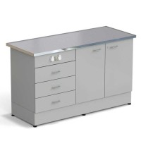 Стол-тумба ЭКРОС 1500х600х900 мм 2 двери + 3 ящика с электрикой, раб. поверхность - МОНОЛИТНЫЙ КЕРАМОГРАНИТ с НС бортиком