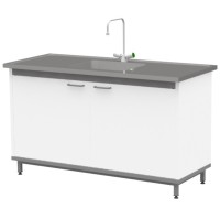 Стол-мойка на опорной тумбе из металла ЛАБ-М МО30 МЕ 150.65.90 SS