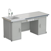 Стол демонстрационный с двумя напольными тумбами, с электрикой, с подводом воды 2000х750х900, раб. поверхность - LABGRADE-лайт (EK_56.0573.11.18)
