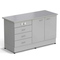 Стол-тумба ЭКРОС 1500х600х900 мм 2 двери + 3 ящика с электрикой, раб. поверхность - МОНОЛИТНЫЙ КЕРАМОГРАНИТ с ПВХ кромкой