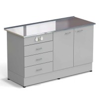 Стол-тумба ЭКРОС 1500х600х900 мм 2 двери + 3 ящика с электрикой, раб. поверхность - НЕРЖАВЕЮЩАЯ СТАЛЬ