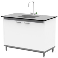 Стол-мойка на опорной тумбе из металла ЛАБ-М МО МЕ 120.65.90 T6V