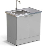 Стол-мойка ЭКРОС 900х600х900 мм, чаша нержавеющая сталь слева, раб. поверхность - МОНОЛИТНЫЙ КЕРАМОГРАНИТ с НС бортиком