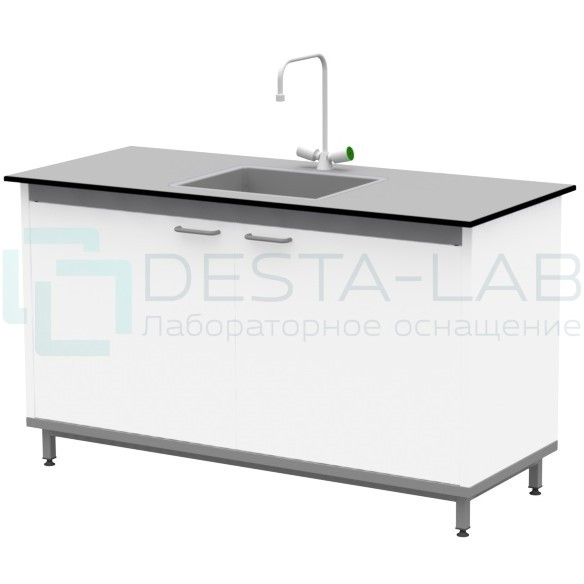 Стол-мойка на опорной тумбе из металла ЛАБ-М МО МЕ 150.65.90 T6V