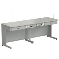 Стол демонстрационный с дополнительной электрикой 2400х750х900, раб. поверхность - ЛАМИНАТ СЕРЫЙ