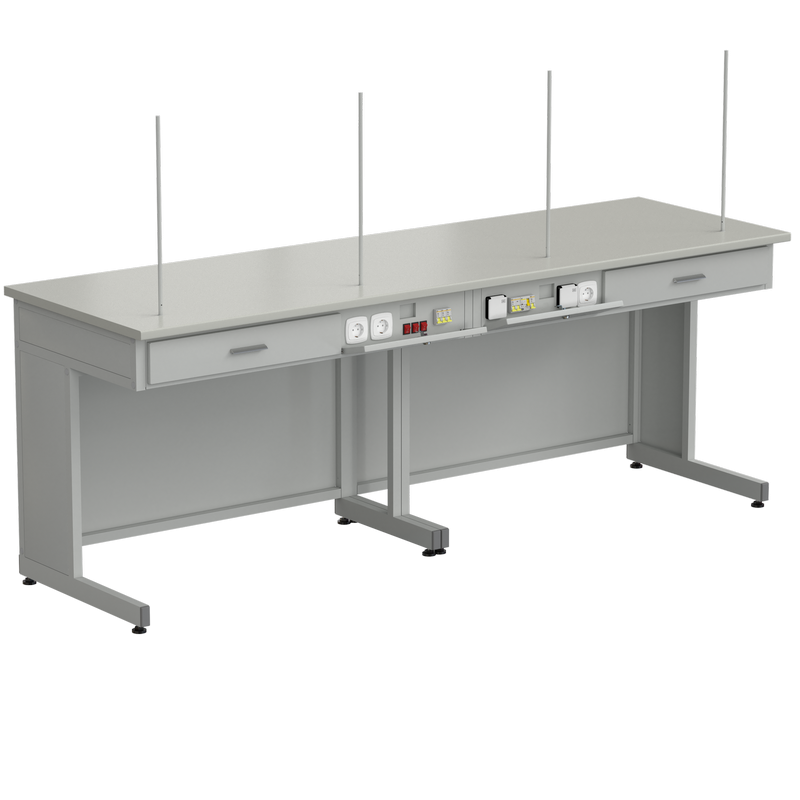 Стол демонстрационный с дополнительной электрикой 2400х750х900, раб. поверхность - ЛАМИНАТ СЕРЫЙ