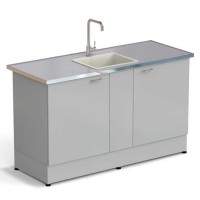 Стол-мойка ЭКРОС 1500х600х900 мм, чаша полипропилен по центру, раб. поверхность - МОНОЛИТНЫЙ КЕРАМОГРАНИТ с НС бортиком