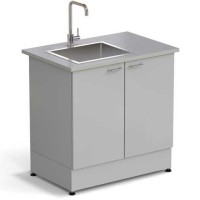 Стол-мойка ЭКРОС 900х600х900 мм, чаша нержавеющая сталь слева, раб. поверхность - МОНОЛИТНЫЙ КЕРАМОГРАНИТ с ПВХ кромкой