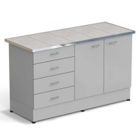 Стол-тумба ЭКРОС 1500х600х900 мм 2 двери + 4 ящика, раб. поверхность - КЕРАМИКА с НС бортиком