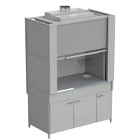 Шкаф вытяжной с коконом из стеклопластика с водой с ВЗБ светильником 1500х820х2240 мм, раб. поверхность - МОНОЛИТНЫЙ КЕРАМОГРАНИТ