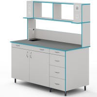 Пристенный стол с сантехникой и столешницей из химстойкого пластика СЛП НВК 1500 ПЛАСТ+