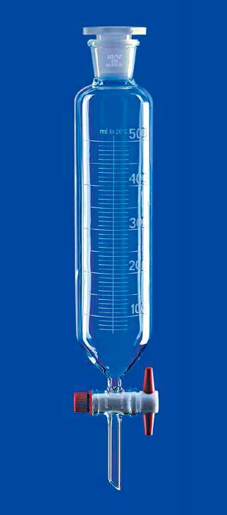 Воронка делительная цилиндрическая Lenz 50 мл, с градуировкой, PTFE кран, стекло