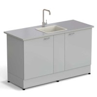 Стол-мойка ЭКРОС 1500х600х900 мм, чаша полипропилен по центру, раб. поверхность - МОНОЛИТНЫЙ КЕРАМОГРАНИТ с ПВХ кромкой
