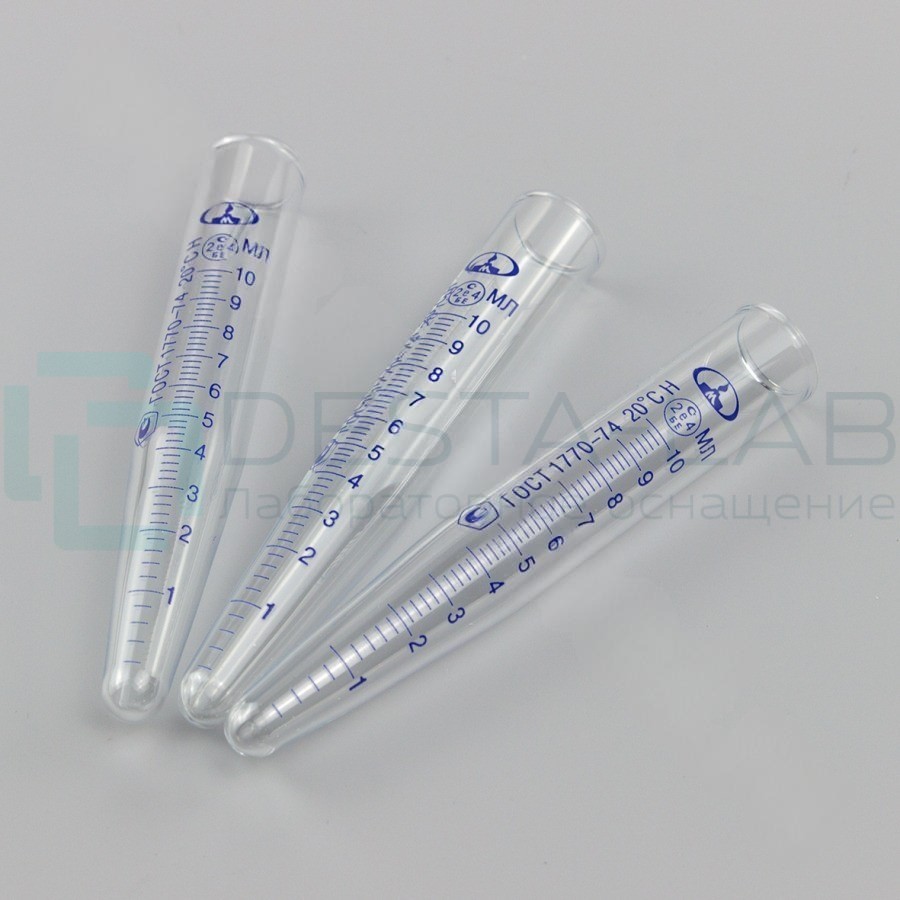 Пробирки медицинские стеклянные по ТУ 32.50.50-039-29508133-2023: Центрифужная градуированная, ПЦГ, П-1-10-0,2