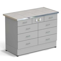 Стол-тумба ЭКРОС 1200х600х900 мм 2 ящика + 3 ящика + 3 ящика с электрикой, раб. поверхность - КЕРАМИКА с НС бортиком